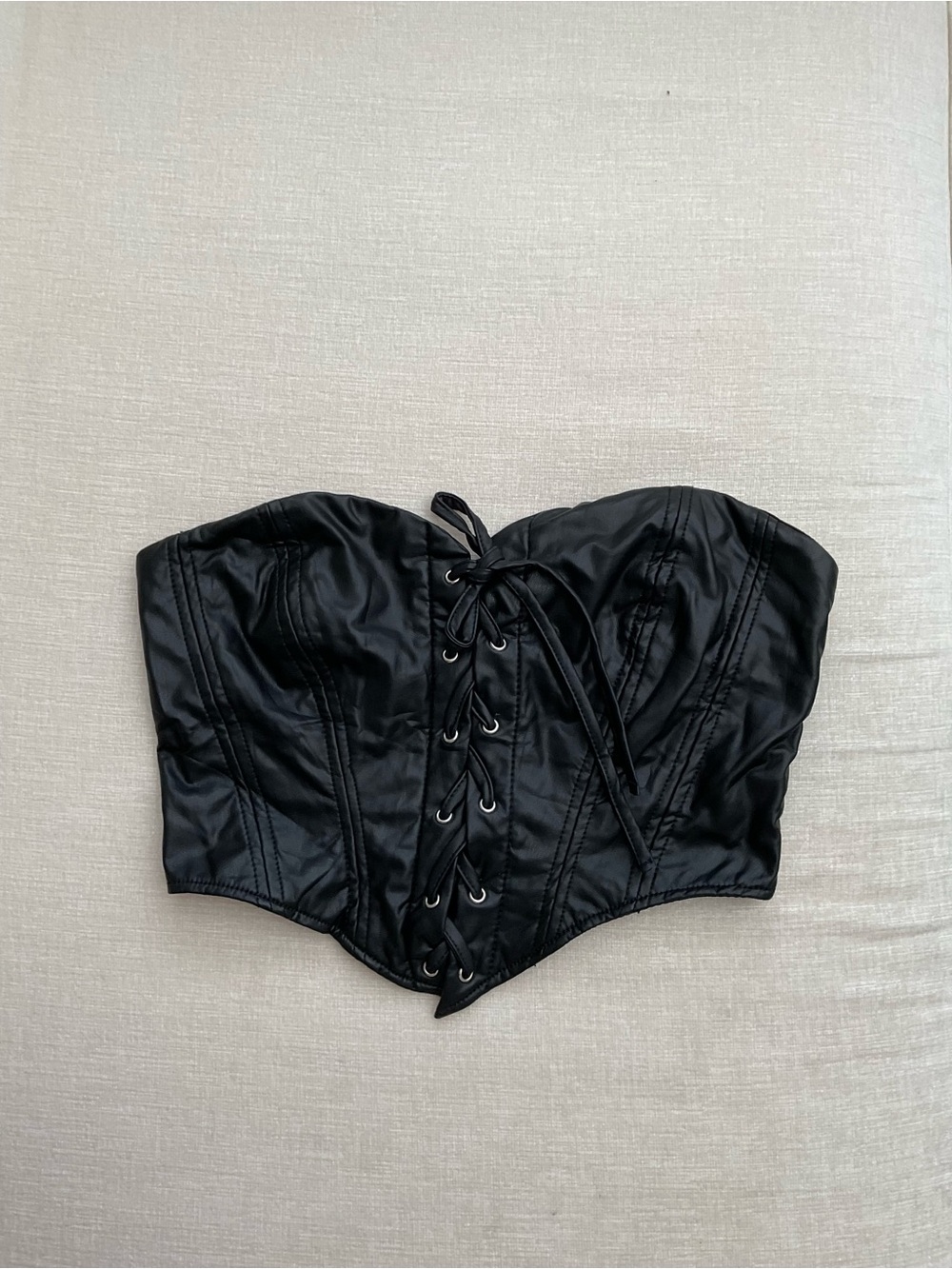 Black Lace-Up Satin Bandeau Corset Top - Picture 1 of 4